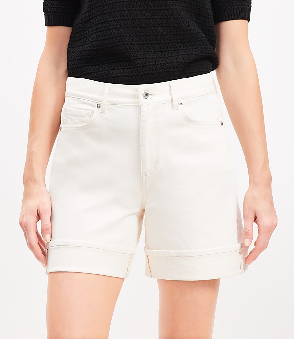 A-Line High Rise Denim Shorts in Ivory