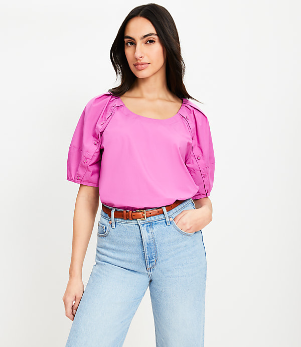 Poplin Button Sleeve Top