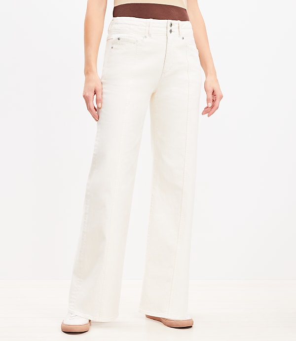 Seamed Wide Leg Jeans in Ivory