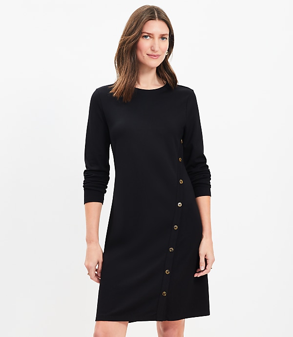 Petite Side Button Long Sleeve Mini Dress