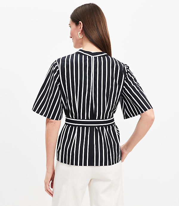 Striped Poplin Pleated Belted Top