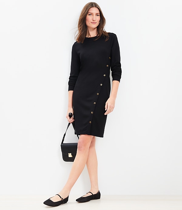 Side Button Long Sleeve Mini Dress