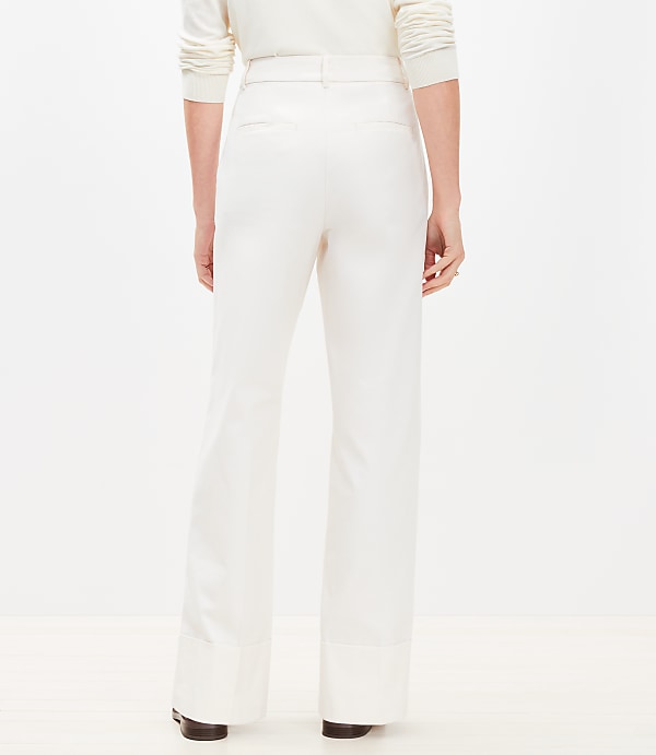 Faux Leather Belted Stovepipe Pants in Twill