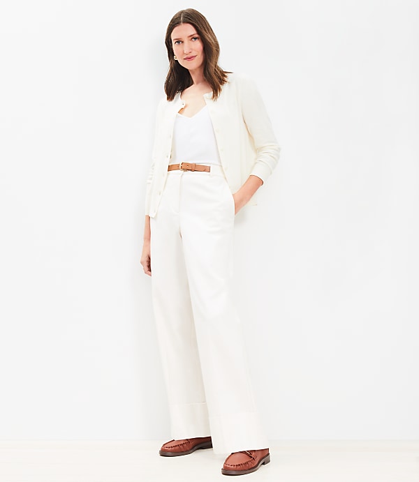 Faux Leather Belted Stovepipe Pants in Twill