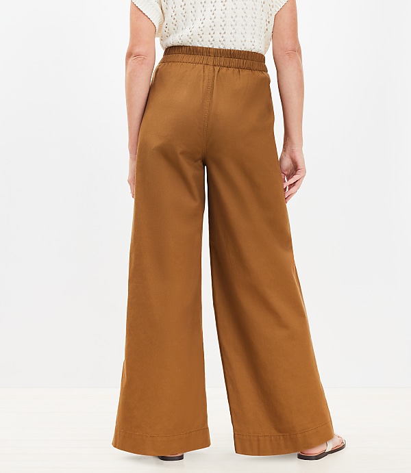Pleated Pull On Wide Leg Pants in Twill