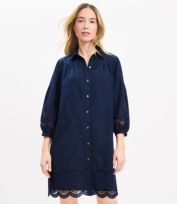 Petite Eyelet Mini Shirtdress