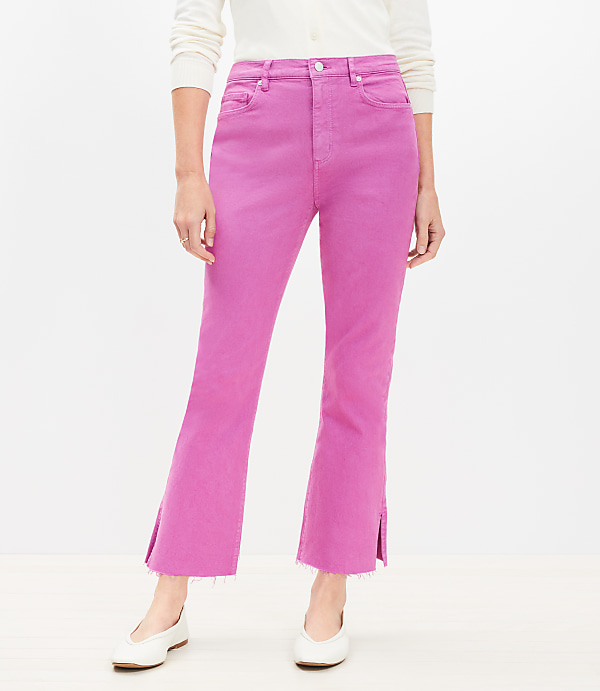 Petite Curvy Vent Hem High Rise Kick Crop Jeans in Sugar Plum