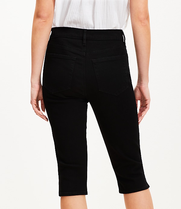 High Rise Denim Capri Pants in Washed Black