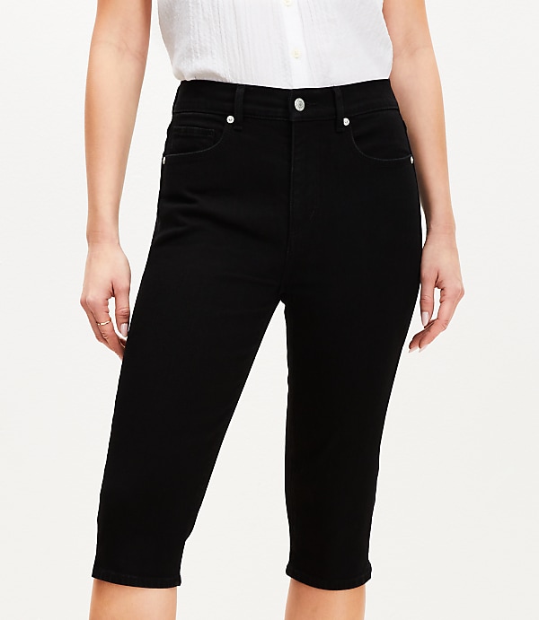 High Rise Denim Capri Pants in Washed Black