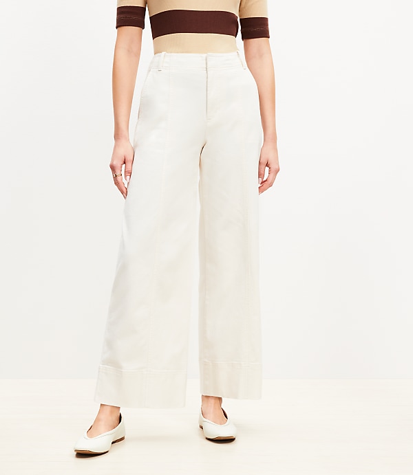 Seamed Palmer Wide Leg Crop Pants in Twill