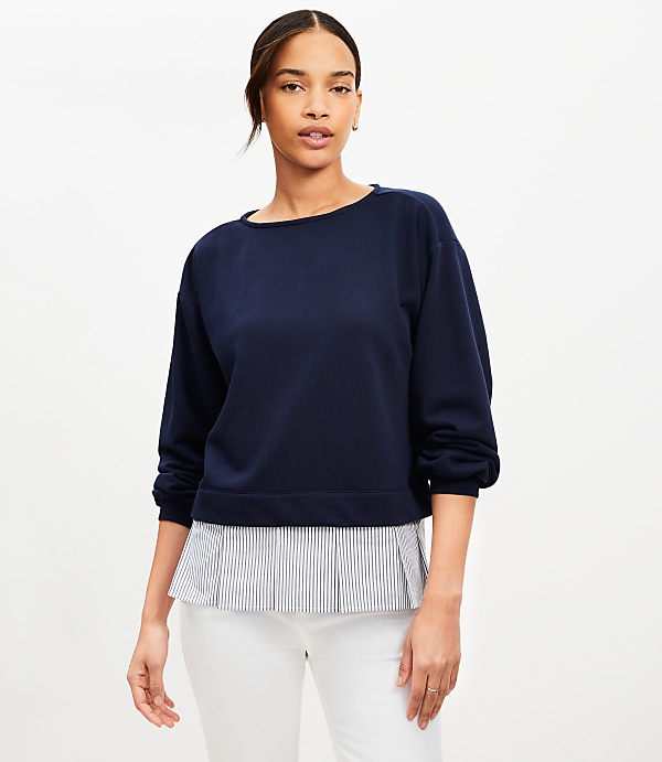Striped Poplin Mixed Media Sweatshirt