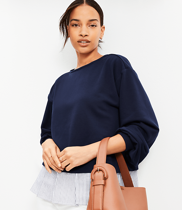 Striped Poplin Mixed Media Sweatshirt