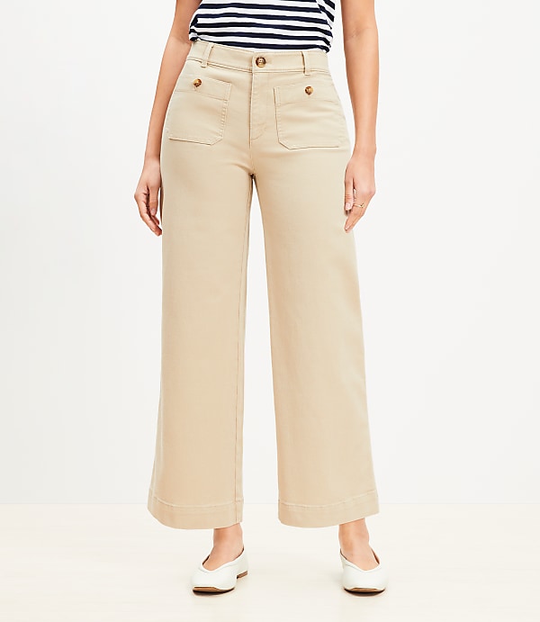 Petite Curvy Palmer Wide Leg Crop Pants in Twill