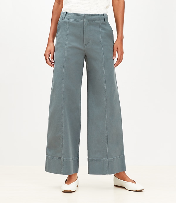 Petite Seamed Palmer Wide Leg Crop Pants in Twill