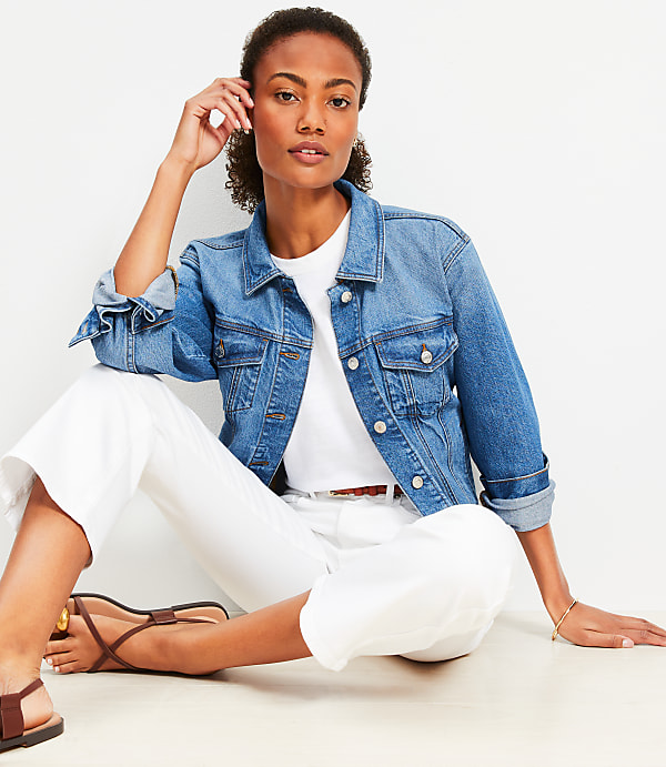Petite Denim Trucker Jacket in Classic Mid Wash