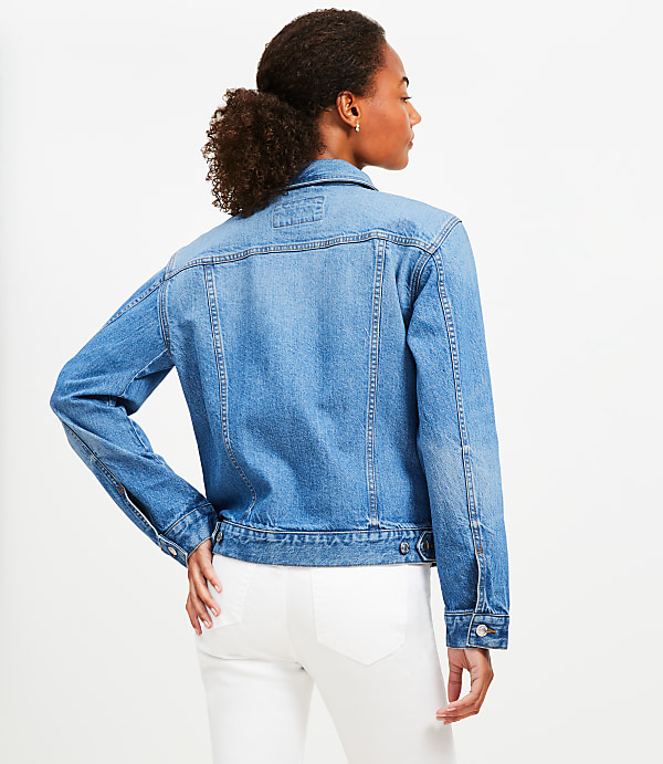 Petite Denim Trucker Jacket in Classic Mid Wash