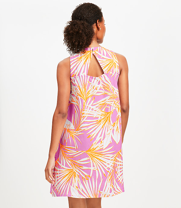 Island Frond Linen Blend Cutout Back Mini Pocket Dress