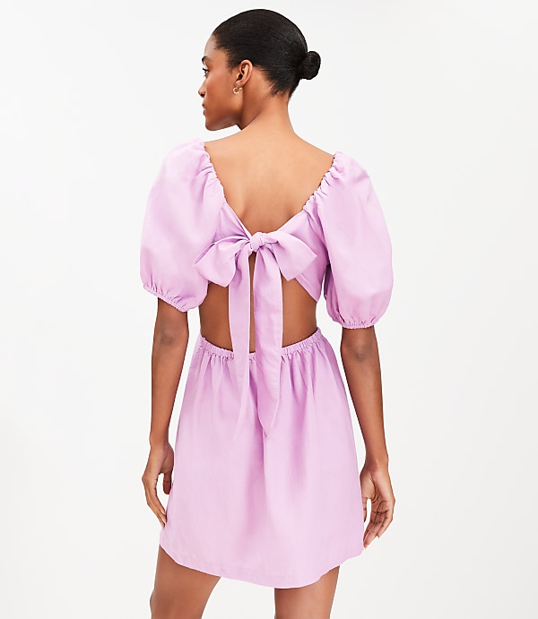 LOFT Beach Linen Blend Cutout Back Mini Pocket Dress