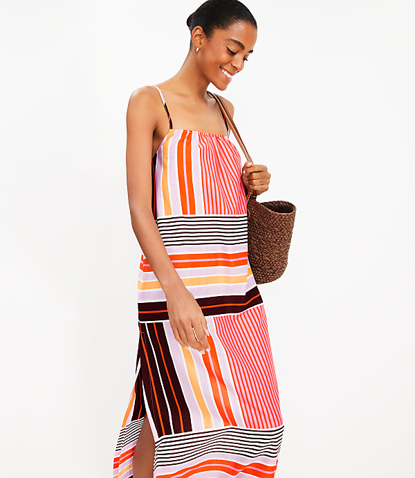 LOFT Beach Striped Crisscross Back Maxi Dress