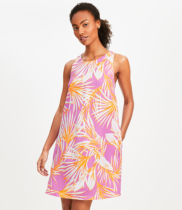 Island Frond Linen Blend Cutout Back Mini Pocket Dress