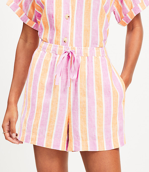 LOFT Beach Striped Linen Drawstring Shorts