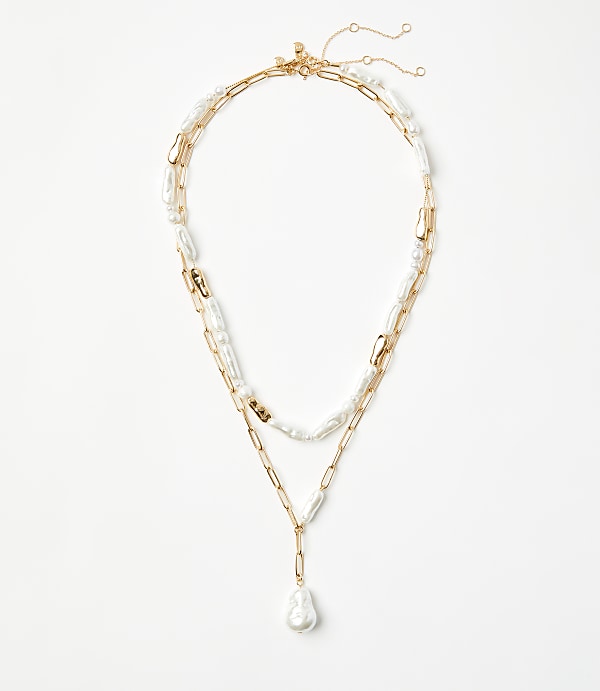 Pearlized Chain Link Layered Pendant Necklace Set