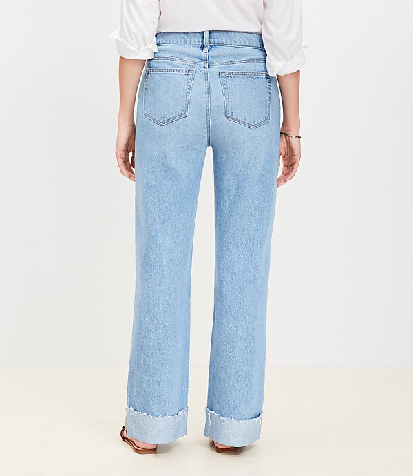 Curvy Flip Cuff High Rise Wide Leg Jeans in Light Wash