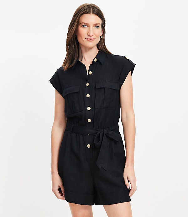 Linen Blend Tie Waist Romper