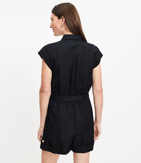 Linen Blend Tie Waist Romper