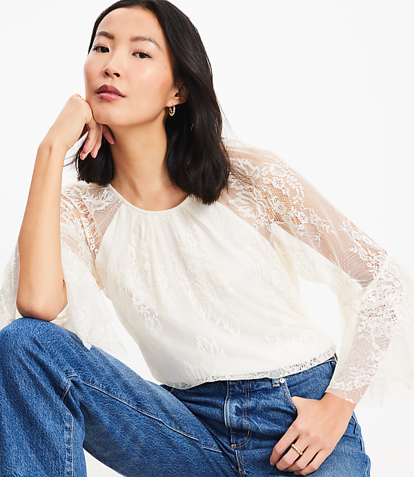 Chantilly Lace Flare Sleeve Blouse