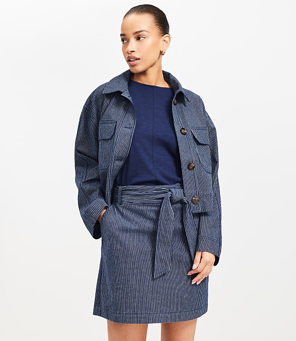 Textured Stripe Belted Mini Pocket Skirt