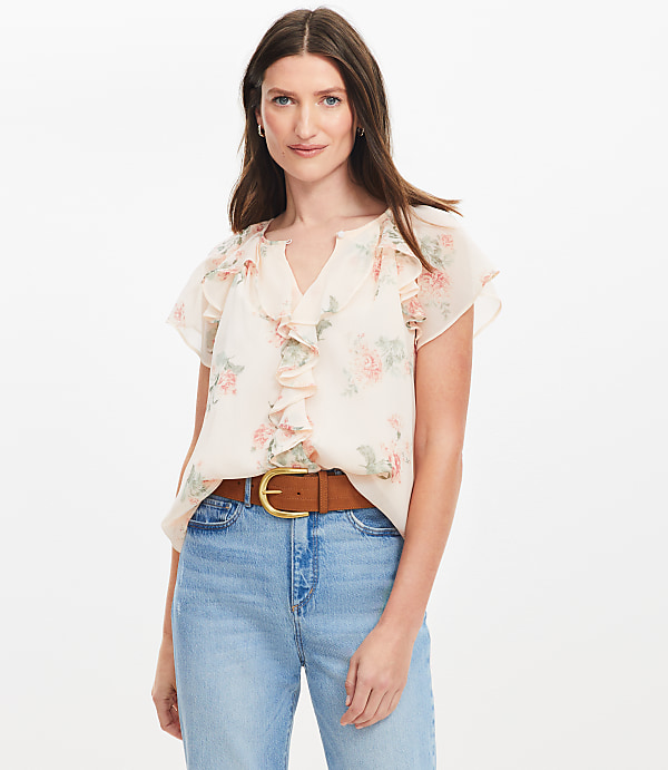 Petite Floral Chiffon Ruffle Top