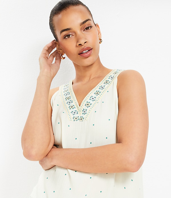 Petite Border Floral Double V Halter Top