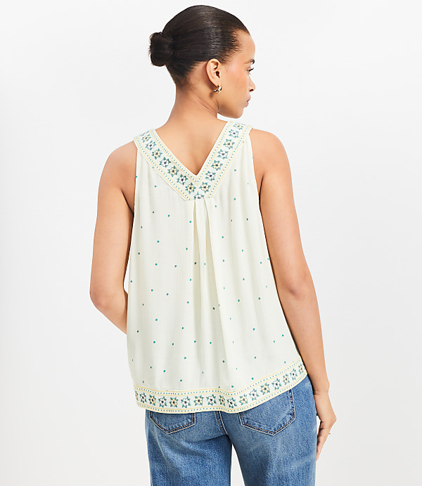 Petite Border Floral Double V Halter Top