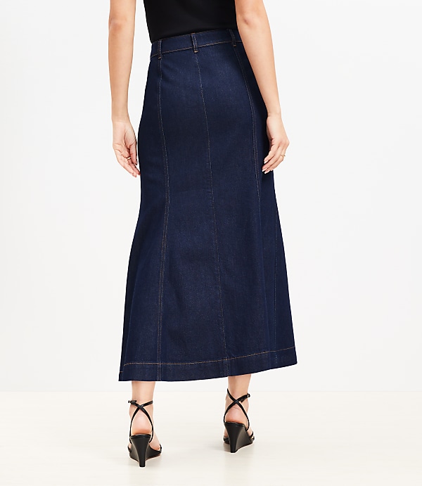 Denim Trumpet Maxi Skirt in Dark Rinse