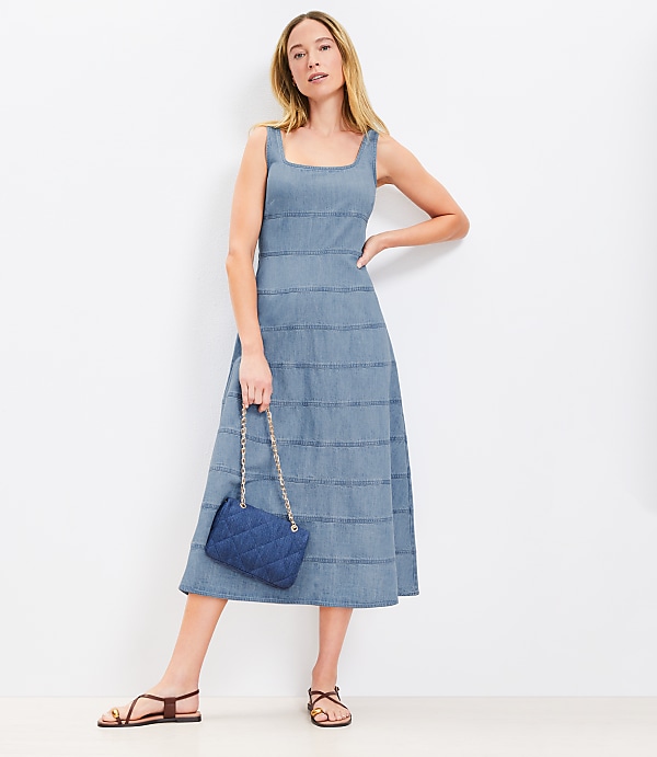 Chambray Seamed Midi Dress