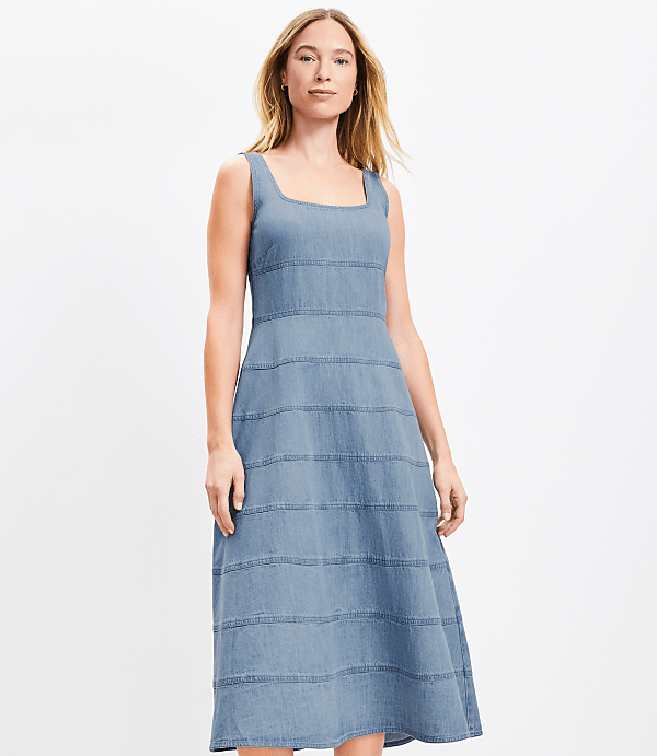 Chambray Seamed Midi Dress