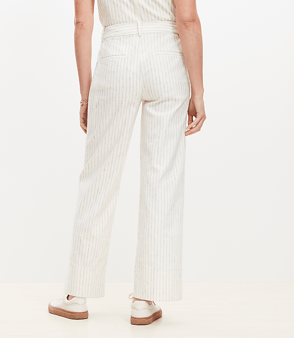 Cuffed Ankle Pants in Striped Cotton Linen