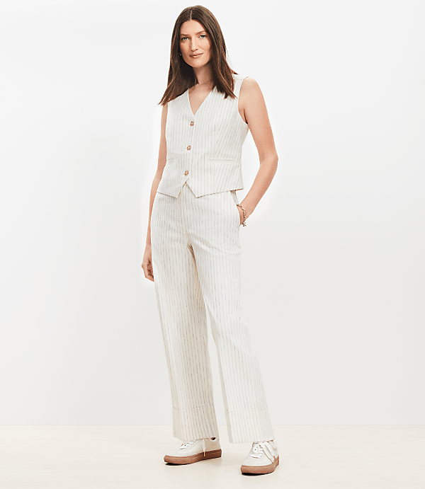 Cuffed Ankle Pants in Striped Cotton Linen