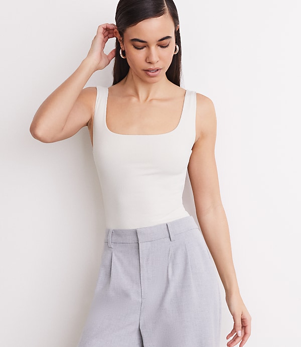 Petite LOFT Versa Ribbed Square Neck Bodysuit