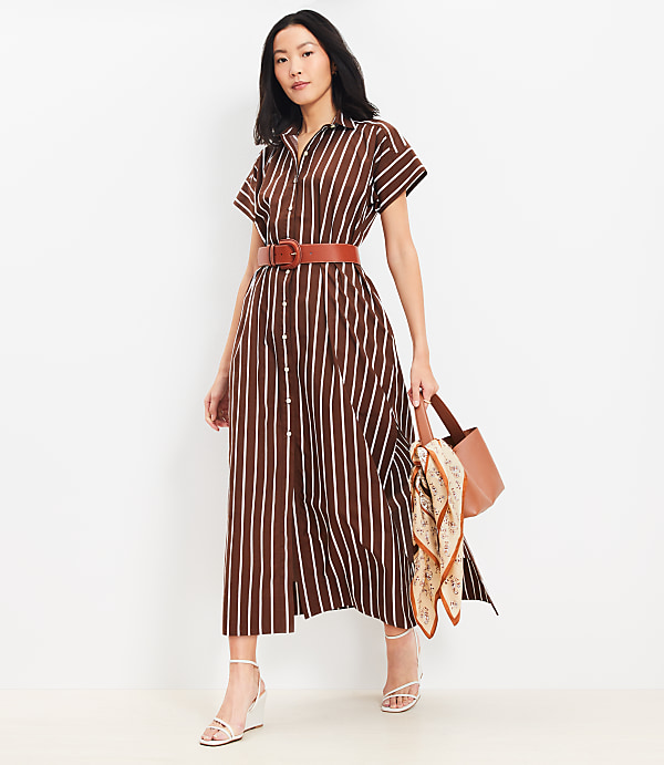 Petite Striped Poplin Maxi Pocket Shirtdress