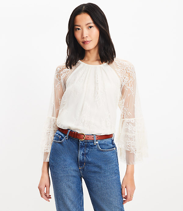 Chantilly Lace Flare Sleeve Blouse