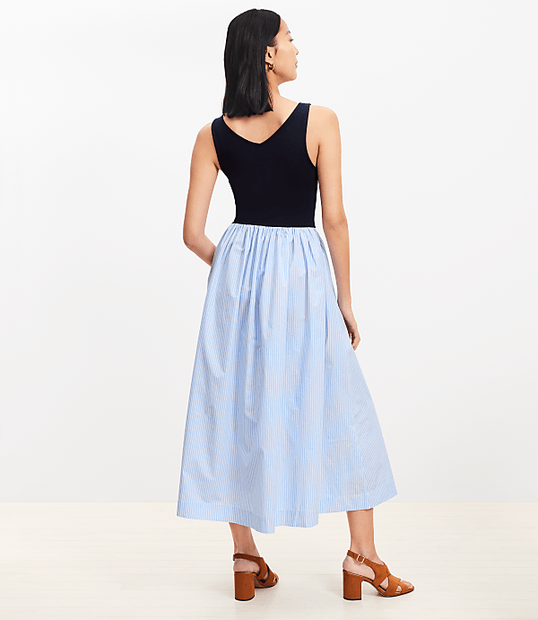 Striped Mixed Media Midi Pocket Dress