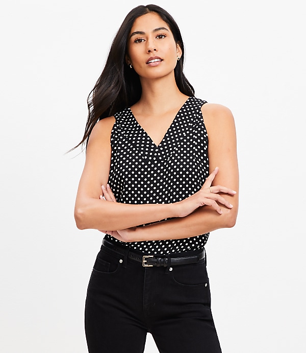 Petite Dotted Double V Halter Top