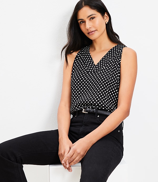 Petite Dotted Double V Halter Top