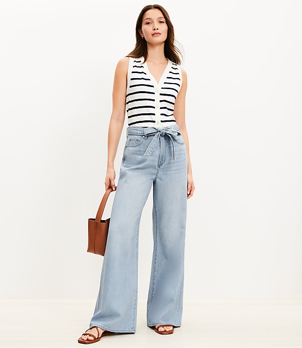 Petite Palazzo Jeans in Light Wash