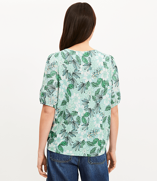 Gardenia Bubble Sleeve Mixed Media Top