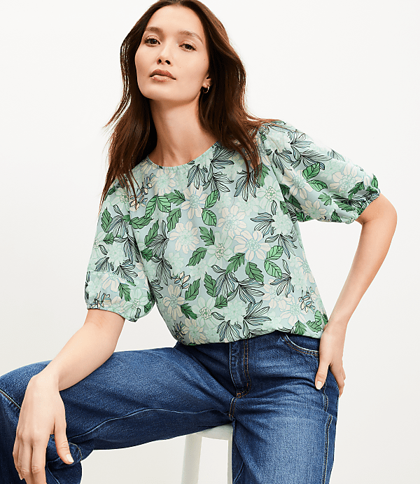 Gardenia Bubble Sleeve Mixed Media Top