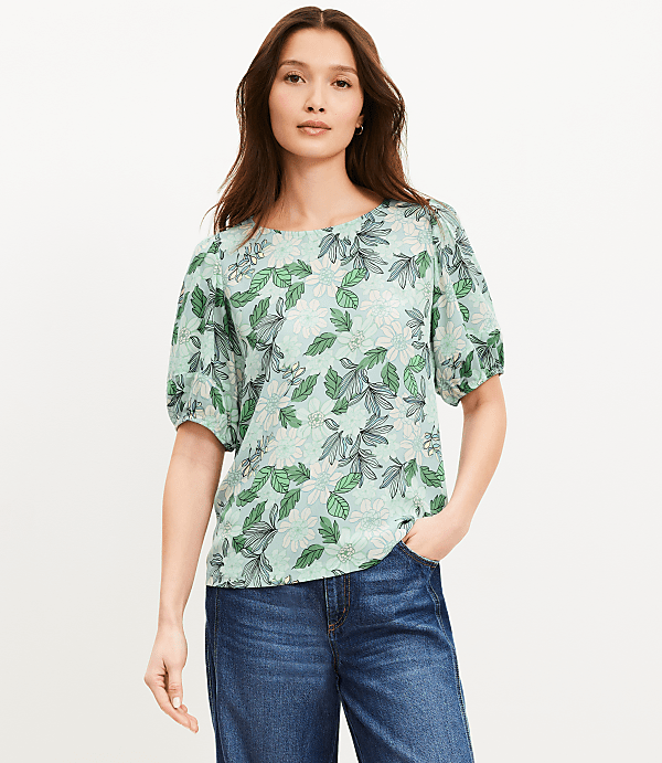 Gardenia Bubble Sleeve Mixed Media Top