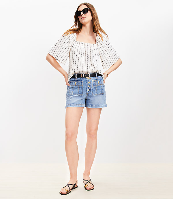Dot Stripe Flutter Square Neck Top